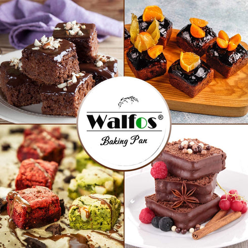 Walfos Mini Silicone Brownie Pan, 3 Piece 6-Cavity Non-stick Square Baking Pan for Brownies and Muffins