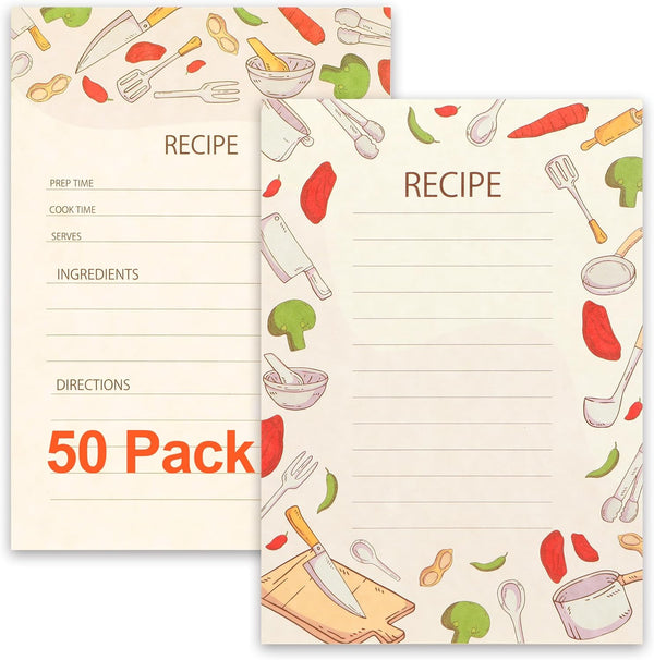 Toplive 50 Pack Recipe Cards: 4x6 Double Sided Kitchen Cards, Thick Cardstock for Bridal Showers and Housewarming Gifts
