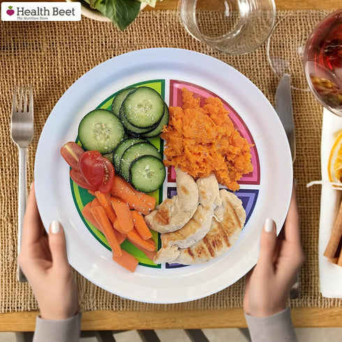 Health Beet 10” Macro Diet Portion Control Plate - Balanced Eating with 3 Flat Sections for Veggies, Carbs & Protein
