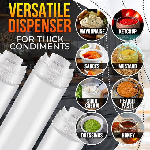 Set 6 16 oz of Inverted Condiment Squeeze Bottles Upgraded Design with Added Sealing Gaskets, Self-Closing Valve