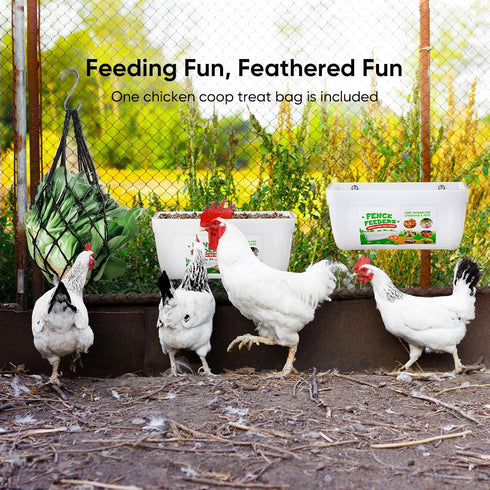 Chewoof 4 Pack 4.5 Chicken Feeders, Quart Goat Hanging Fence Feeders, with Hooks, Screws, & Chicken Coop Treat Bag