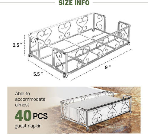 Countertop Silver Guest Towel Holder Tray for Bathroom Napkin Organizer for Disposable Hand Paper Towels, Vanity Napkin