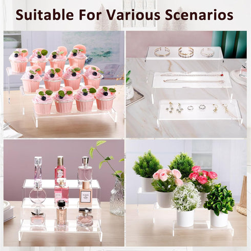 1 Set 3 12" 5 mm Large Acrylic Clear Display Risers, Sizes Rectangular Showcase Collectibles Display Shelf, Thick