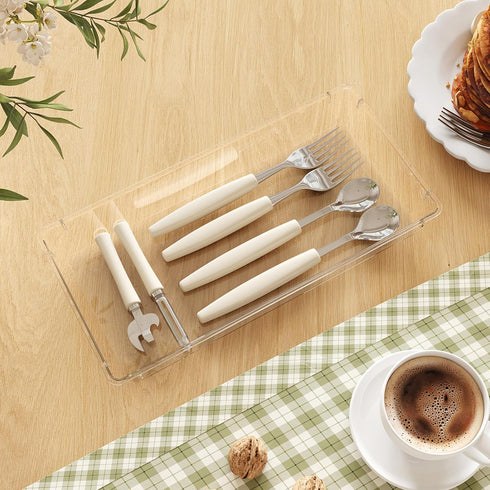 Lifewit Silverware Drawer Organizer, 5.75" x 11.65" Clear Utensil Tray, Stackable Plastic Cutlery Storage Box (3 Pack)