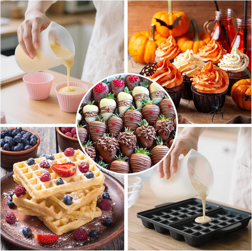 4PCS 250 350ml Palksky Silicone Cups for Melting Chocolate, Silicone Measuring Cups with & Capacity, Reusable Baking