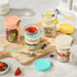 6 Pack 16 Oz DRKIO Overnight Oats Containers with Lids and Spoons Glass Mason Jars for Overnight Oats Leak Proof