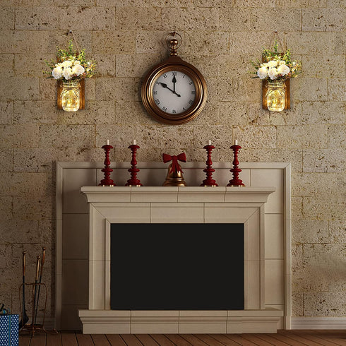 Set Lightess Wall Decor Mason Jar Sconces with Remote Control, Rustic Home Decor LED Fairy Lights with White Rose