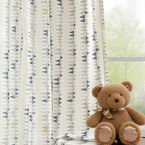 jinchan 63 Inches Set 2 Linen Nursery Curtains for Living Room Boho Curtains for Bedroom Kids Room Long Geometric