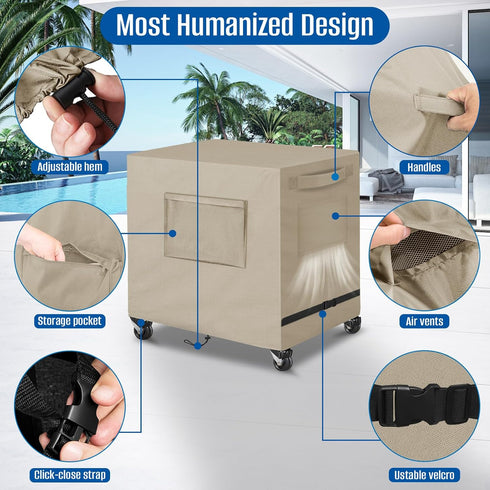 80-100 34L 20W X32H inch-Khaki SIRUITON Patio Cooler Cart Cover, Fits for Most Quart Rolling Cooler Cart Cover
