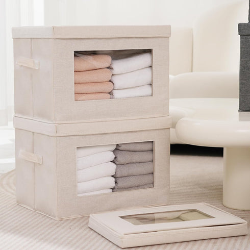 Citylife 3 Pack Storage Bins with Lids, Fabric Foldable Storage Bins with Soft Cord Handles