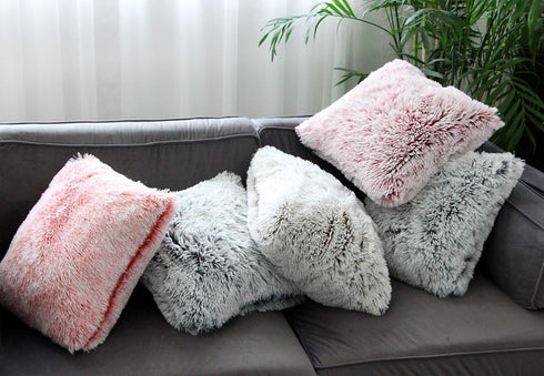 Uhomy 2 Packs Fluffy Accent Pillow Covers, 20"x20", Soft Burgundy Ombre Faux Fur Decorative Cushion Covers