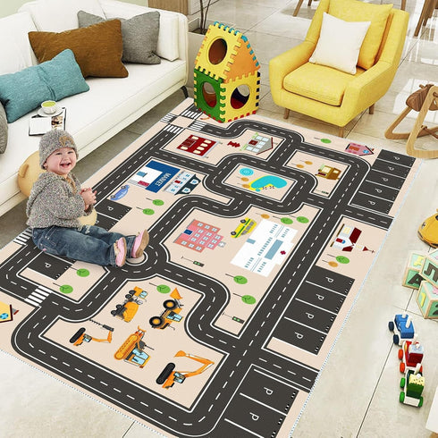 Jngred (90150cm/36x60in) Kids Car Rug Playmat with Non-Slip Rubber BackingCar City Life Road CarpetChild Car Traffic
