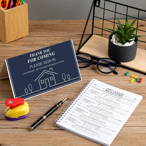 2 Pieces Open House Visitor Register Guest Registry Sign with Thank You for Coming Tent Card for Real Estate Supplies