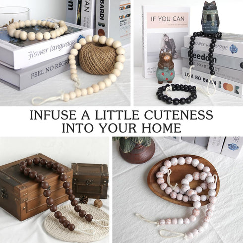 2 Hion Pcs Boho Curtain Tiebacks,Wood Beads Curtain Holdbacks,Outdoor Farmhouse Tie Backs for Curtains,Curtain Holders