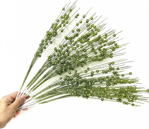 17 inches 10 Pack Artificial Glitter Berry Stem Ornaments, Fake Christmas Picks Decorative Glitter Bead Sticks