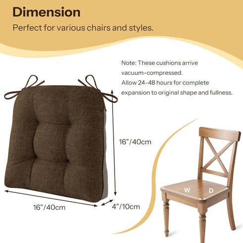 1 Pack 16" 16" 4" Kitchen Chair Cushions Tufted Dining Chair Cushions with Non Slip Backing and Ties Indoor Comfortable
