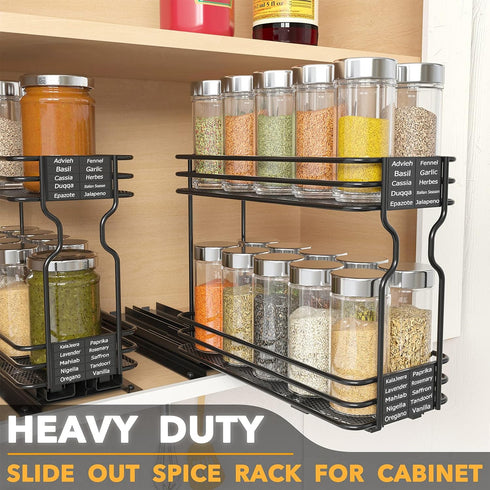 SpaceAid Pull Out Spice Rack Organizer for Cabinet, Heavy Duty Slide Out Kitchen Organizer with Labels, 4.5" W x 10.75"