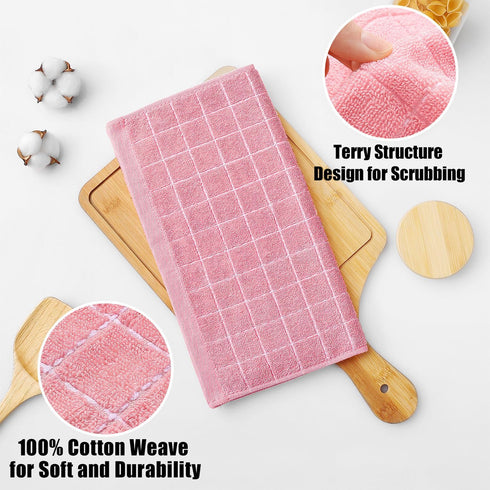 Homaxy 100% Cotton Terry Kitchen Dish Cloths, Ultra Soft and Absorbent Dish Towels for Kitchen, Suitable for Drying and Washing Dishes, 6 Pack, 12 x 12 Inches, Pink by Homaxy