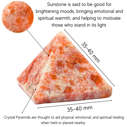 Sunstone Pyramid Crystal Healing Stones, 1.5" Natural Stone Pyramid for Meditation and Chakra Balancing