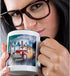 3dRose Classic Woody Car and Big Wave Background Mug, Surfing Lover Gift, 11 oz, Black