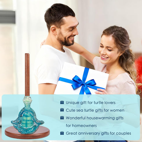 Countertop Home,4 Turtle Paper Towel Holder,Coastal Kitchen Decorative,Funny Yoga Turtle Wooden Blue Paper Towel Stand