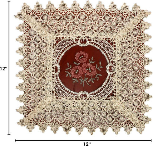 Set 4 12 inch, Simhomsen of Small Mini Lace Table Doilies Square Victorian Style and Vintage Look