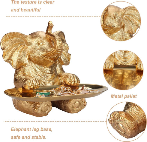 ZJ Whoest Gold Elephant Statue For Home Decor Accents Living Room Bookshelf TV Stand Office. Trinket Dish. Retirement