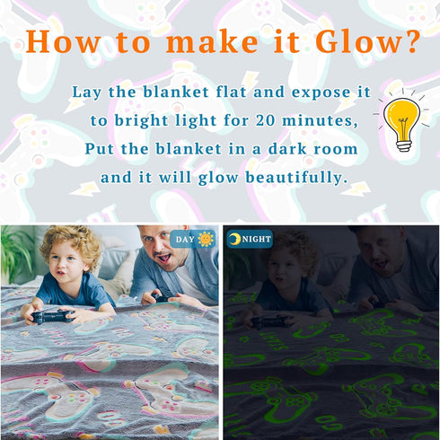 8-12 obinsm Gamer Toys Gifts for Teen Boys Kids, Glow in The Dark Gaming Blanket, Game Room Decor for Year Old Boys