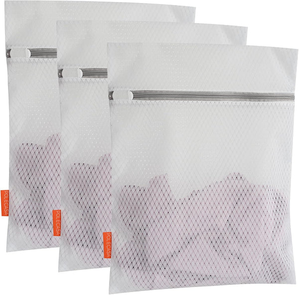 Polecasa Premium Soft 125g Diamond Mesh Laundry Bags with Sturdy Zipper for Delicates – 3 Pack Medium Durable Wash Bags