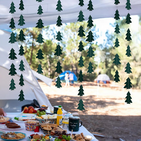 Cheerland Christmas Tree Garland, Camping Decorations for Woodland Theme Party, Dark Green