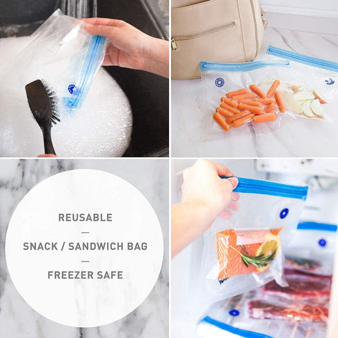 Sous Vide Bags for Joule and Anova Cookers, 15 Reusable BPA-Free Bags with Vacuum Hand Pump - Fits Any Sous Vide Machine