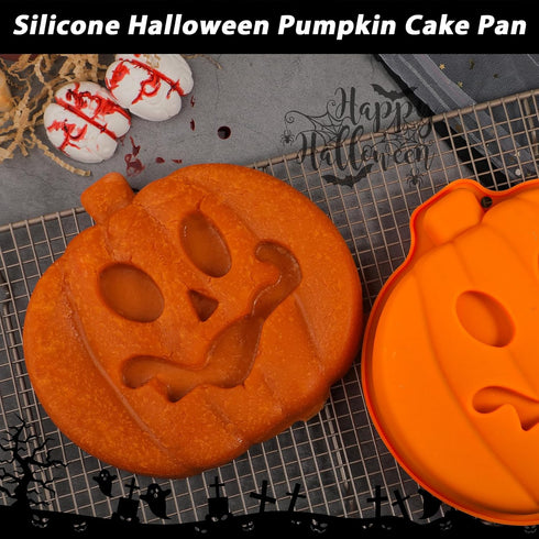 Webake Pumpkin 8 Inch Cake Pan, Silicone Jack-O-Lantern Mold, 3D Pumpkin Shaped Baking Pan for Halloween