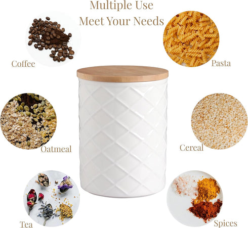 Sets Countertop, Pack 4 Sweejar Ceramic Canisters for Kitchen Relief Food Storage Jar with Bamboo Lid, Stackable
