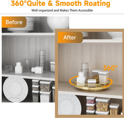 Farmhouse Oak 9" Lazy Susan Turntable Organizer for Cabinet, Round Wooden Storage for Dining Table, Kitchen, Home Decor