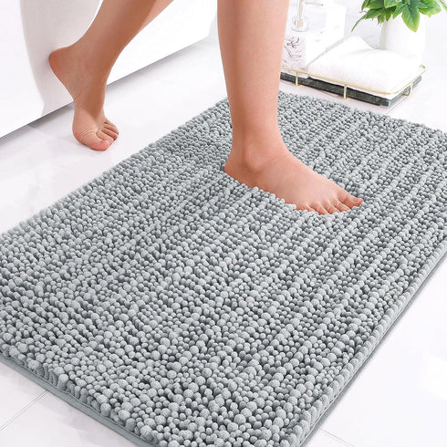 Arotive Chenille Bathroom Rug Mat, Extra Soft Thick Absorbent Shaggy Bath Mats for Bathroom, Light Grey