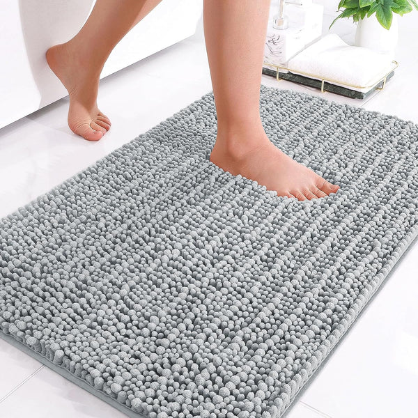 Arotive Chenille Bathroom Rug Mat, Extra Soft Thick Absorbent Shaggy Bath Mats for Bathroom, Light Grey