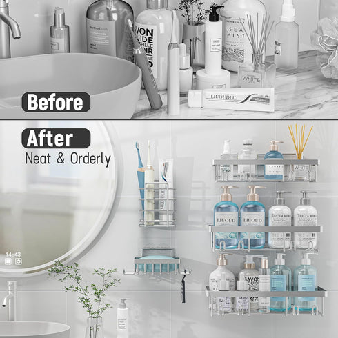 5 Pack Liuoud Shower Caddy Organizer Rack Shelf for Inside Shower, Self Adhesive Bathroom Wall Storage Basket Rustproof