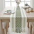 14 90 Inches, Boho Dining Table Runner with Tassels x Olive Green & Cream | Woven Washable Dresser Scarf for Bedroom |