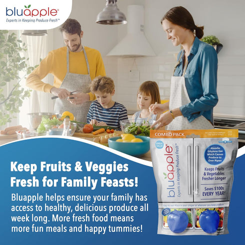 Bluapple Ethylene Gas Absorber Produce Saver Combo Pack, 8 Packets and 2 Bluapples, Keeps Fruits Fresh