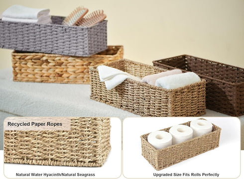 StorageWorks Seagrass Wicker Toilet Paper Basket, 2 Pack for Bathroom Tank Topper