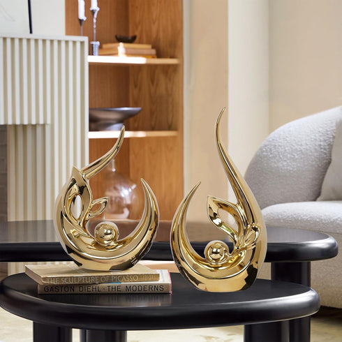 Dlfghos 2 PCS Gold Home Decor Accent Ceramic Statue Abstract Sculptures Centerpieces Mid Century Modern Decor