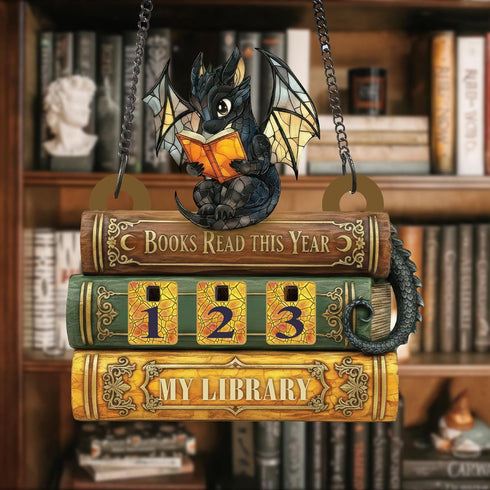 Store Counter, Dragon Books Read This Year Wooden Book Reading Tracker Sign, Fantasy Library Decor, Book Lover Gift