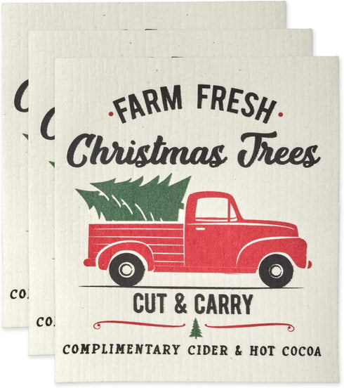 DII Swedish Dishcloths for Kitchen & Cleaning - Reusable, Machine Washable, Biodegradable, 3 Piece Christmas Truck