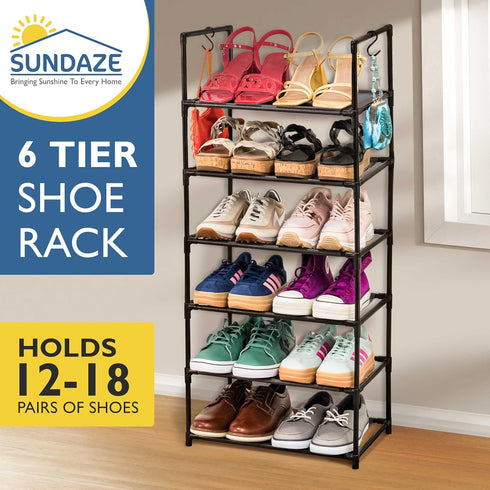 6 Closet, Closet, 12-18 Sundaze Shoe Rack - Tier Tall Shoe Rack for Sturdy Stackable Shoe Organizer for Bedroom