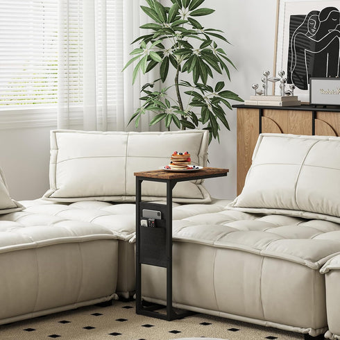 TB01BB082 TUTOTAK C Shaped End Table, Side Table for Couch, Sofa Table with Storage Bag, TV Tray for Living Room