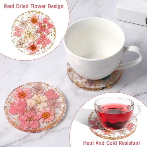Amabro Set 2, Dried Flower Drink Coasters, Floral Resin Drink Cup Mat of Non-Slip Coasters for Tabletop Protection
