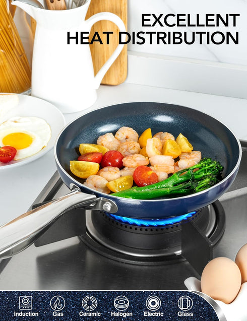MICHELANGELO Small Frying Pan, 8 Inch Nonstick Frying Pan with Lid, Non-Toxic Omelette Pan with Stainless Handle,