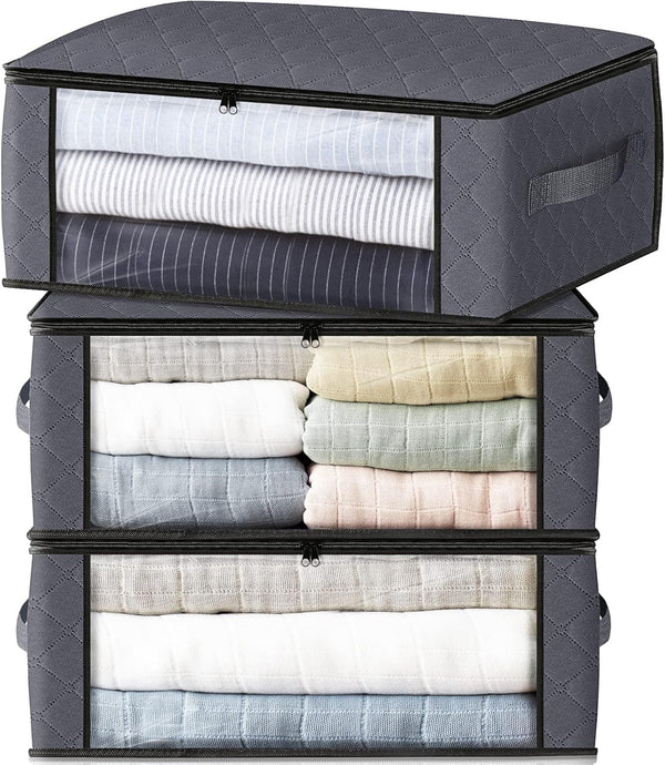 HomeHacks Storage 3-Pack Clothes Organizer Storage Bags, Foldable Storage Box with Large Clear Window for Closet, Dorm,
