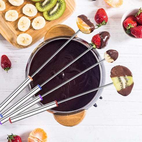 15pcs 9.6 Inch Fondue Sticks, Stainless Steel Forks with Heat Resistant Handle for Roast Meat, Chocolate, Dessert
