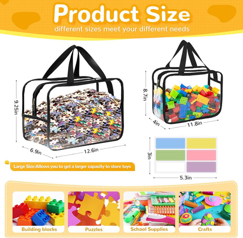 8 Packs Books(4 4 Large Toy Storage Bags with Labels, Reusable Clear PVC Board Game Storage, Travel Waterproof